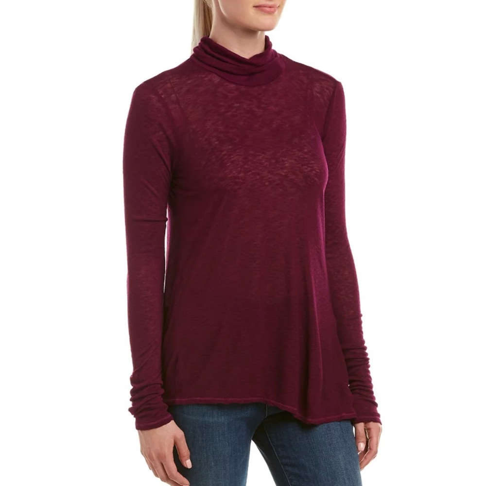Three Dots Asymmetrical Turtleneck Wool-Blend Top